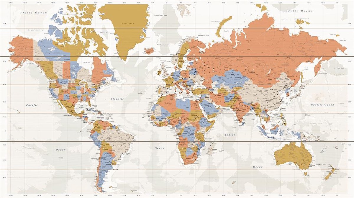 Wereldkaart op Hout Style | 124 x 70cm | Gratis 100 prikkers en ophangsysteem